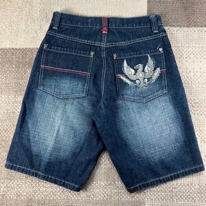 Paco Jeans Mens 30 Dark Wash Baggy Denim Jorts Streetwear Y2K Shorts Embroidered